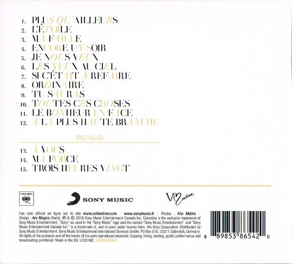 Celine Dion  Encore Un Soir; Deluxe edition : Back